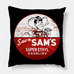 Sav'n Sam's Super Ethyl Gasoline distressed vintage sign reproduction Pillow