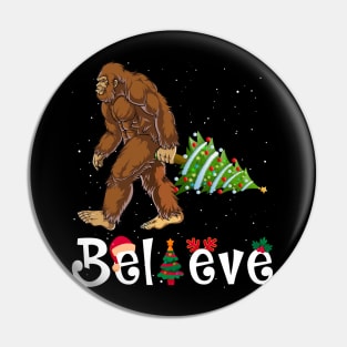 Bigfoot Believe Christmas Pin