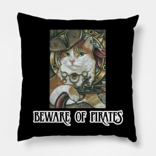 Pirate Cat - Design 2 - Beware of Pirates Pillow