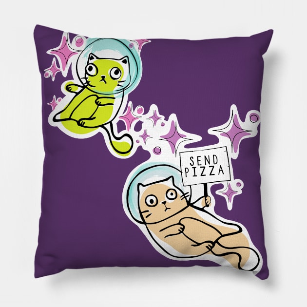 Stellar Pizza Cats in Space Pillow by ShadowCatCreationsCo
