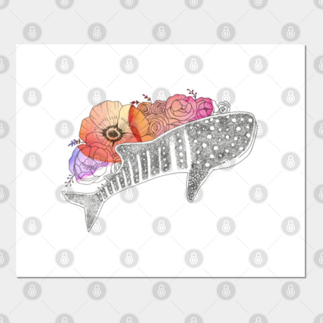 Watercolor Flower Whale Shark Whale Shark Posters And Art
