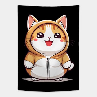 Orange Kawaii Cat in Hoodie Tapestry