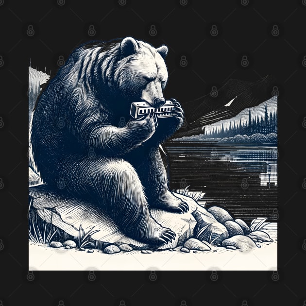 Bear Playing Harmonica by Merchweaver