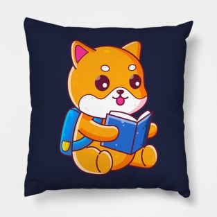 Cute school shiba inu reading book Pillow