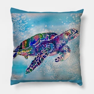 Colorful Sea Turtle Ocean Watercolor Pillow