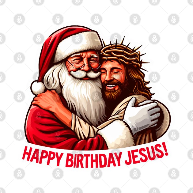 Happy Birthday Jesus with Santa Claus big hug by Plushism