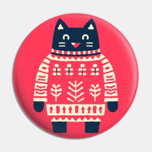 Cat in Christmas Jumper Cute Design Pin