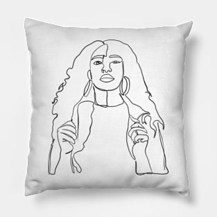 Beautiful woman with long hair line art Pillow