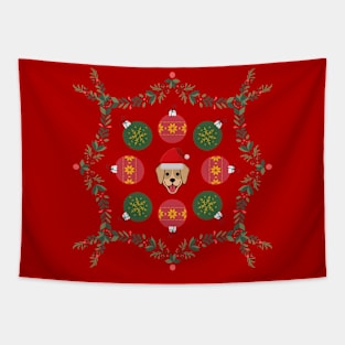 Christmas Dog with Ornaments Tapestry