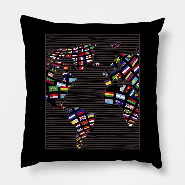 Travel Map International World Travelling World Flags Pillow by ShirtsShirtsndmoreShirts