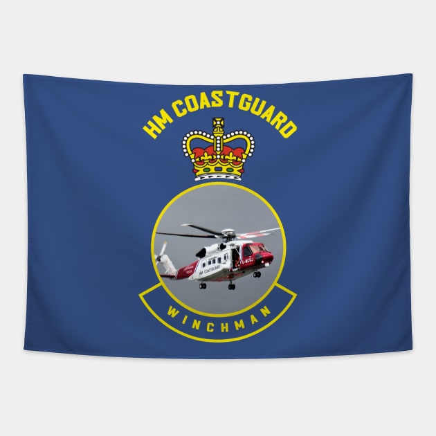 Wichman - HM Coastguard rescue Sikorsky S-92 helicopter based on coastguard insignia Tapestry by AJ techDesigns