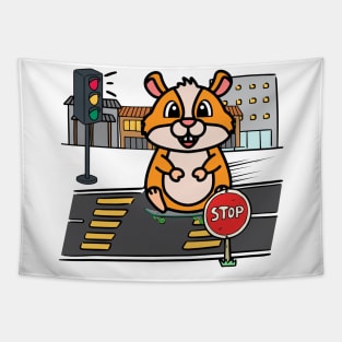 Funny Furry Hamster is skate boarding on the street Tapestry