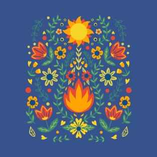 Summer Solstice Folk Art Bonfire T-Shirt