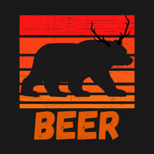 Bear Deer Funny Beer Retro Vintage Sunset T-Shirt