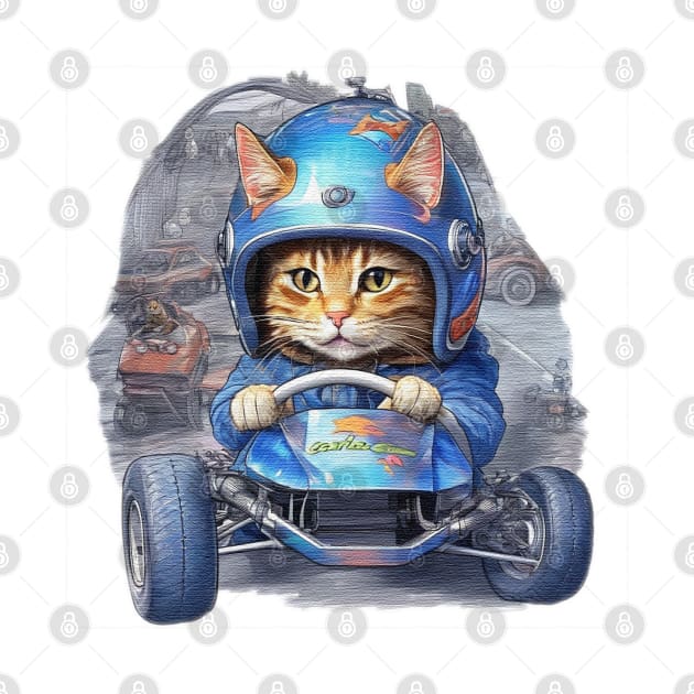 cat go kart racing by JnS Merch Store