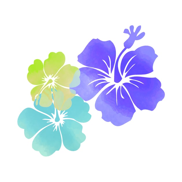 Aloha Hibiscus, digital watercolor, purple, aqua, lime by PixDezines