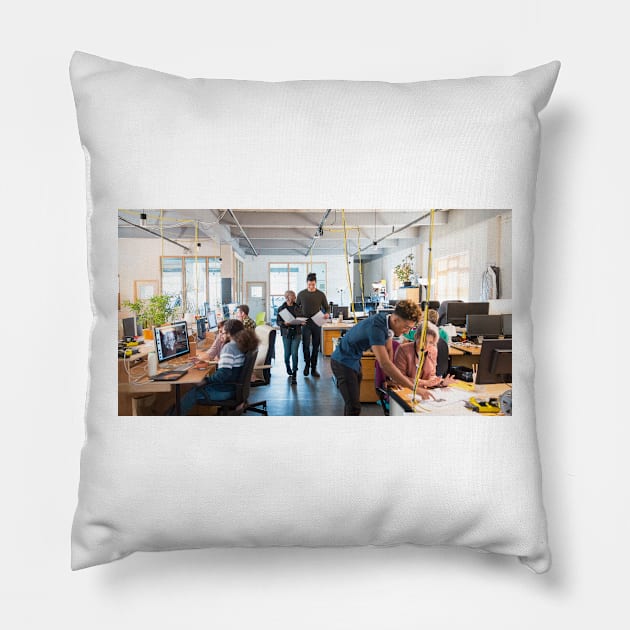 Creative business people working in open plan office (F022/1234) Pillow by SciencePhoto