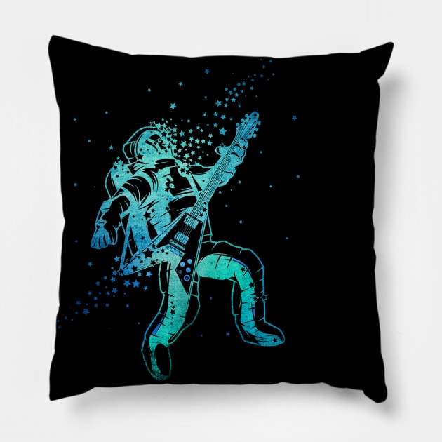 Astronaut Playing Guitar - Space Rock in Blue Pillow by Jitterfly