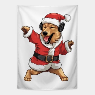 Cartoon Christmas German Shepherd Dog Dancing Tapestry