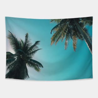 Blue sky and palm trees Tapestry