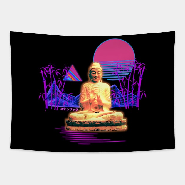 Neon Buddha Vaporwave Synthwave Tapestry by Shirt Vibin