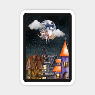 Flying Witch Halloween Night Magnet