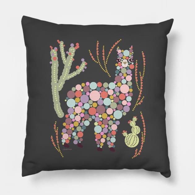 Pretty Alpaca Animal Dots Bubbles Circles Cactus Graphic Design Pillow by DoubleBrush