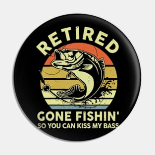 Mens Retired Gone Fishing Grandpa Retirement Funny Bass Dad Pin