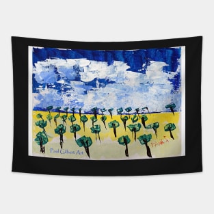 Trees on Yellow Grass - Acrylic - Greeting Card Tapestry