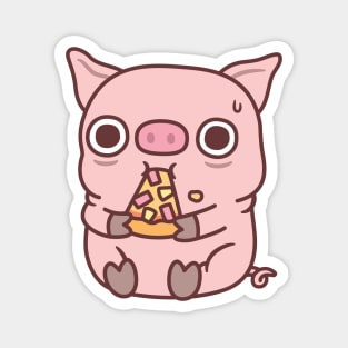 Cute Little Pig Eating Hawaiian Ham Pizza Oops Magnet