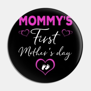 Funny Mommy_s first mother_s day t-shirt heart footprint tee Pin