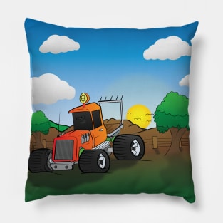 Orange Hunting Truck Cartoon Pillow