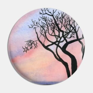 Sunset and Trees Original Watercolor Painting Pin