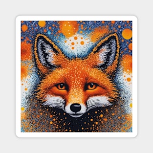 Red Fox, Pointillism Painting, Colorful Magnet