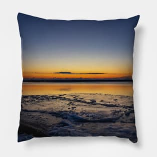 Dawn at an Icy Beach in Tracadie, New Brunswick Canada v1 Pillow