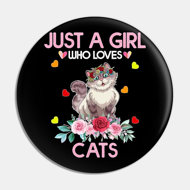 Cat  For  Girls Kids, Just A Girl Who Loves Cats Pin by Mum and dogs