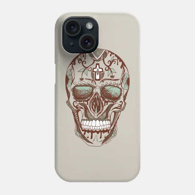 Rust Sage Los Muertos Skull Phone Case by kenallouis