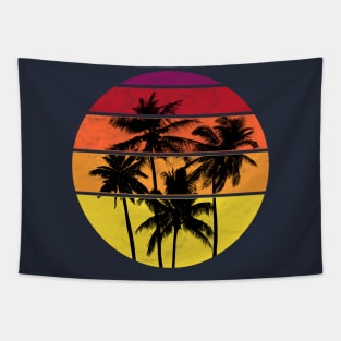 Retro Palm Tree Sunset Grid Tapestry