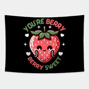 You are Berry Berry Sweet | Cute Kawaii strawberry illustration | Berry Puns Tapestry