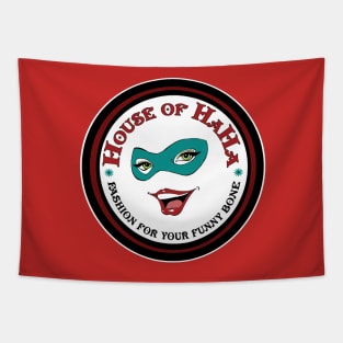 House Of HaHa Fashion for Your Funny Bone Smiling Mask Logo Tapestry