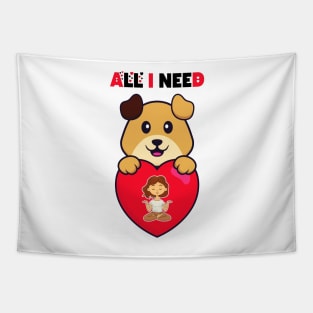 all i need is love and yoga and a dog funny shirt for couples, singles, lovers, dog lovers Tapestry