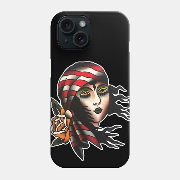 Pirate Lady Face Tattoo Design Phone Case by forevertruetattoo