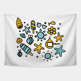 Copy of summer items color 3 - sun ice cream bee sea star sea elements warm Tapestry