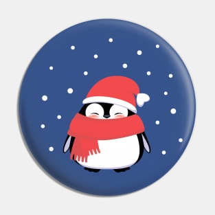 Christmas Penguin in red Santa hat and scarf. Pin