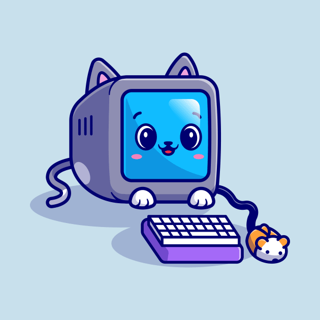 Cute Cat Computer With Mouse Cartoon by Catalyst Labs