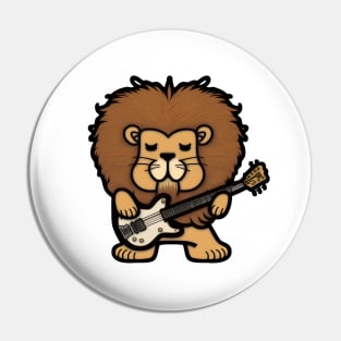 Lion Playing Bass Guitar Pin