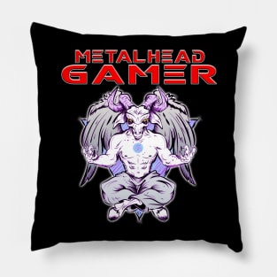 Metalhead Gamer Baphomet Meditate Red Pillow