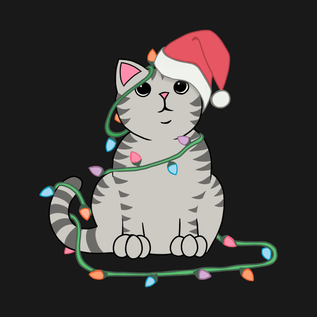 Gray Tabby Cat Christmas lights funny cat lover xmas hat by xenotransplant