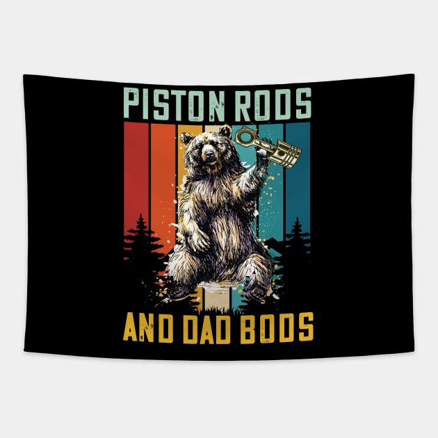 Piston Rods and Dad Bods Garage race car parts Tapestry by DODG99