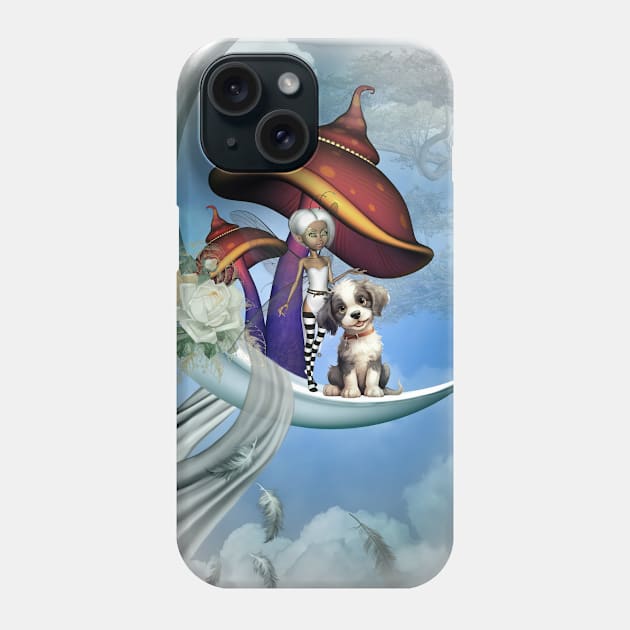 Cute fairy with her puppy on the moon Phone Case by Nicky2342